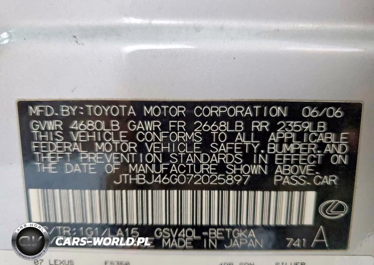 2007 Lexus Es 350 VIN:JTHBJ46G072025897 - 12