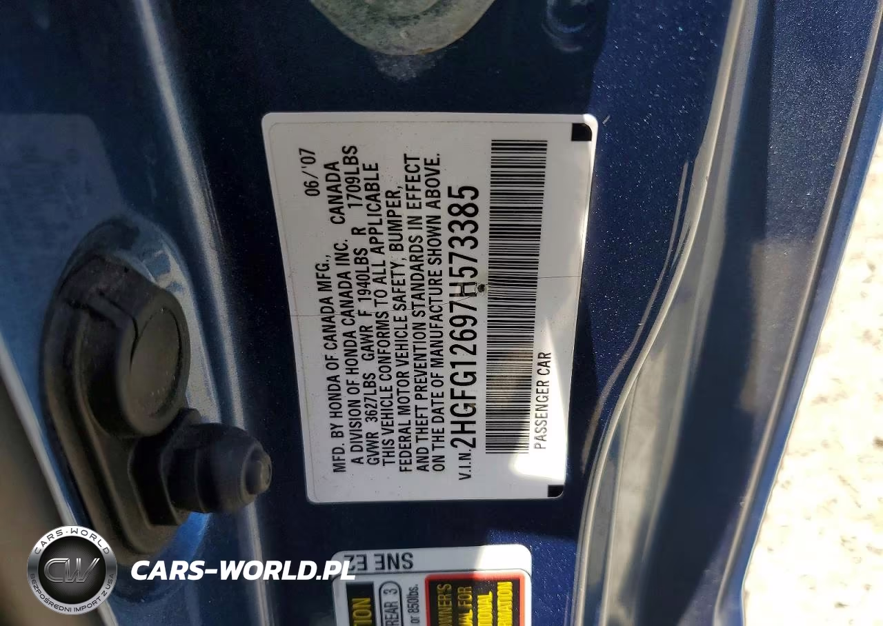 2007 Honda Civic Lx VIN:2HGFG12697H573385 - 12