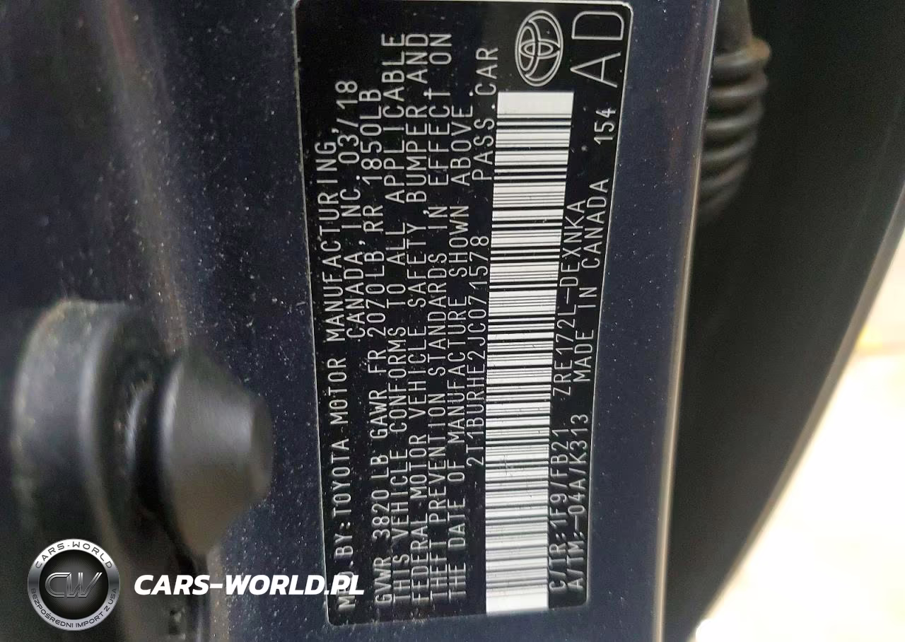 2018 Toyota Corolla Le VIN:2T1BURHE2JC071578 - 12