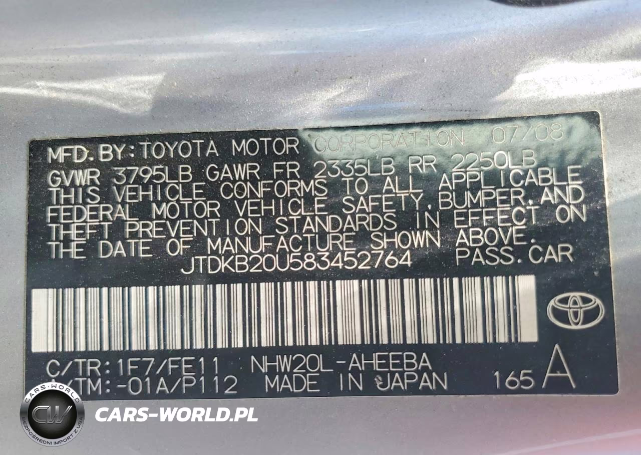 2008 Toyota Prius Base VIN:JTDKB20U583452764 - 12