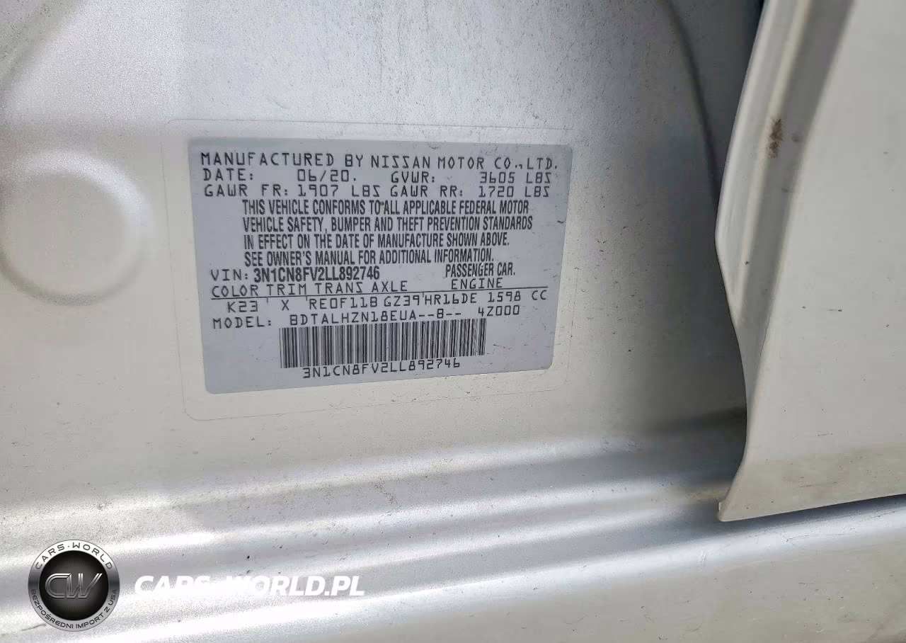 2020 Nissan Versa Sr VIN:3N1CN8FV2LL892746 - 12