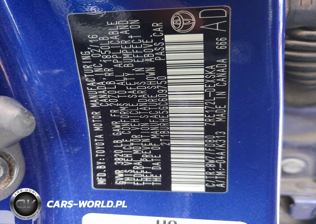 2016 Toyota Corolla S Plus VIN:2T1BURHE5GC609750 - 12