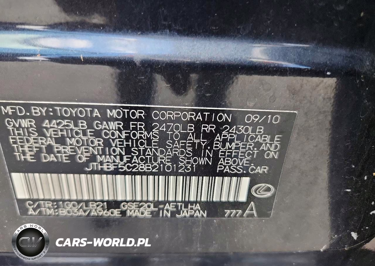 2011 Lexus Is 250 VIN:JTHBF5C28B2101231 - 12