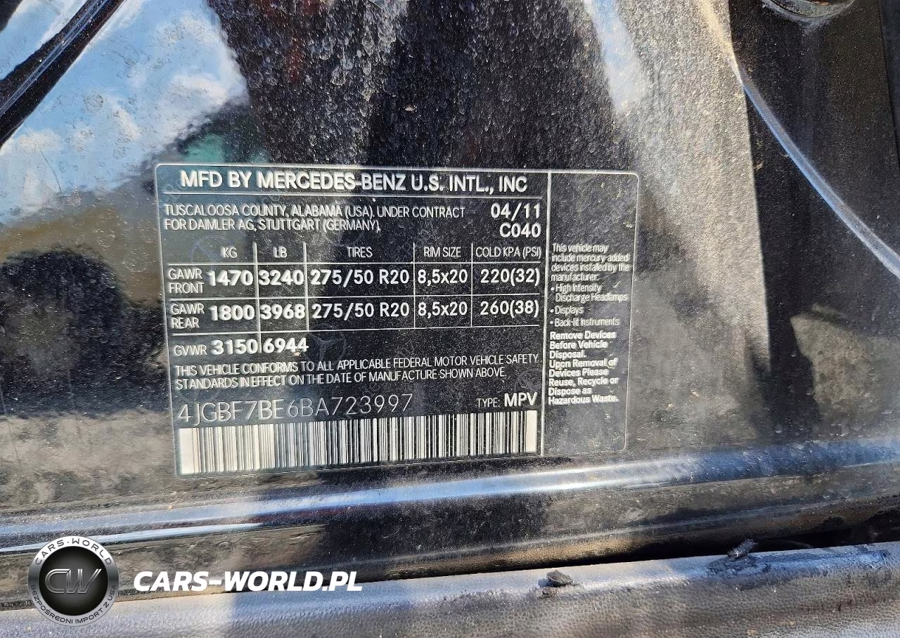 2011 Mercedes-Benz Gl 450 4Matic VIN:4JGBF7BE6BA723997 - 13