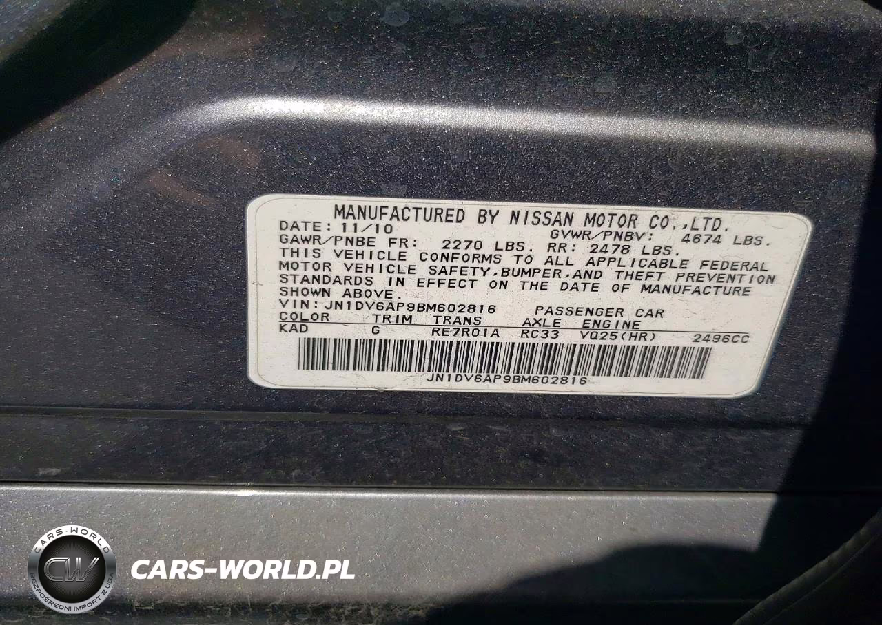 2011 Infiniti G25 Sedan Base VIN:JN1DV6AP9BM602816 - 13