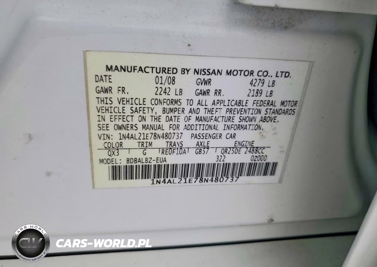 2008 Nissan Altima 2.5 VIN:1N4AL21E78N480737 - 12
