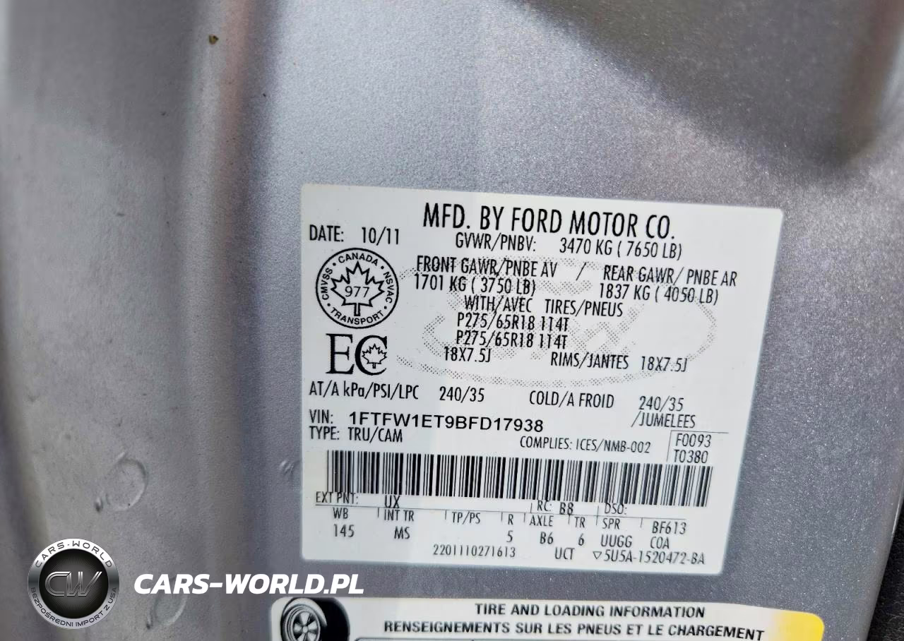 2011 Ford F150 Supercrew VIN:1FTFW1ET9BFD17938 - 12