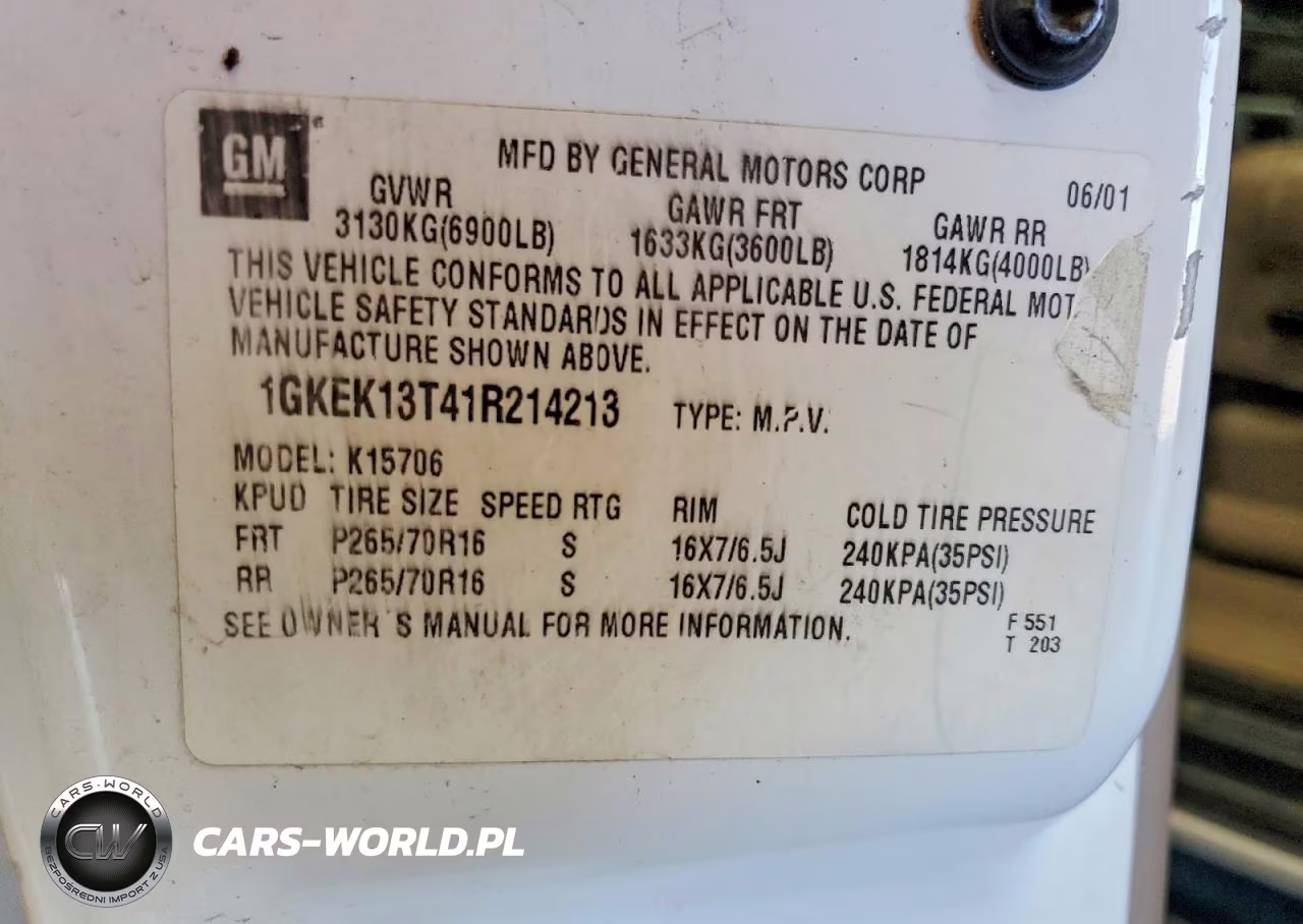 2001 GMC Yukon VIN:1GKEK13T41R214213 - 13