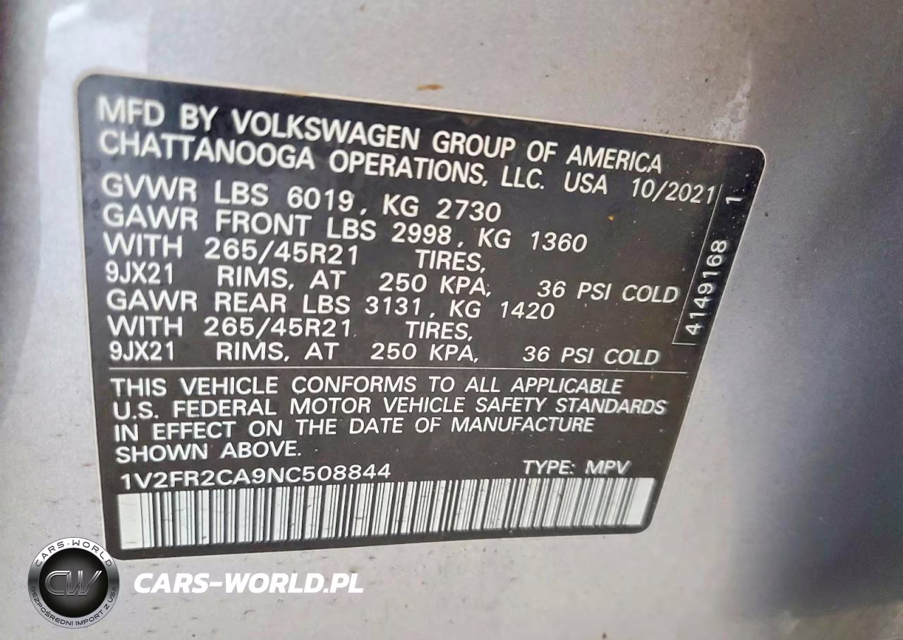 2022 Volkswagen Atlas Sel Premium R-Line VIN:1V2FR2CA9NC508844 - 14