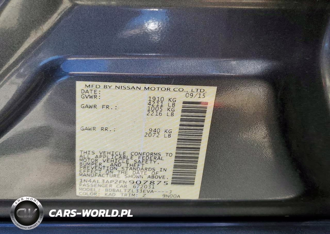 2015 Nissan Altima 2.5 Sl VIN:1N4AL3AP2FN907875 - 13