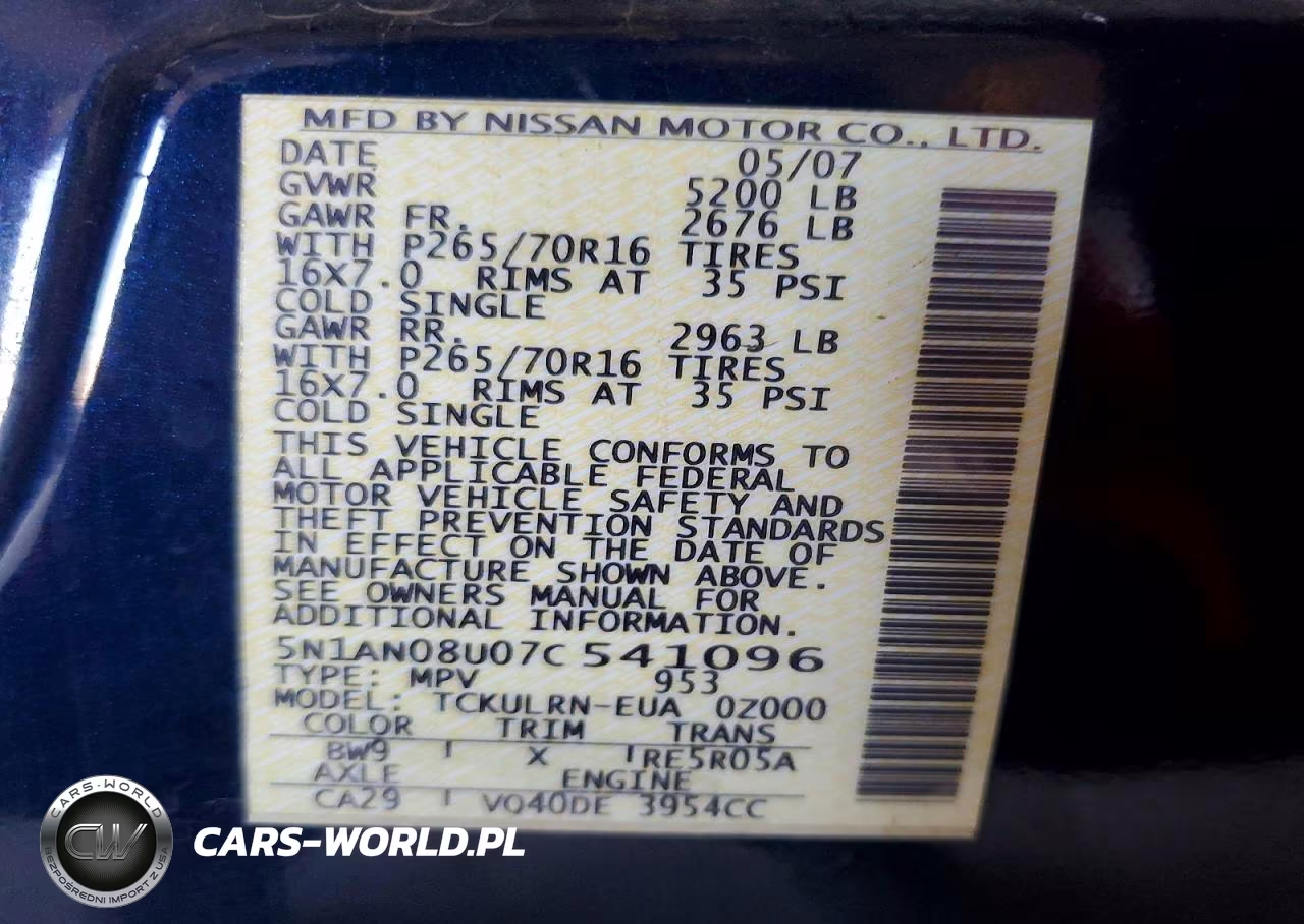 2007 Nissan Xterra X VIN:5N1AN08U07C541096 - 12