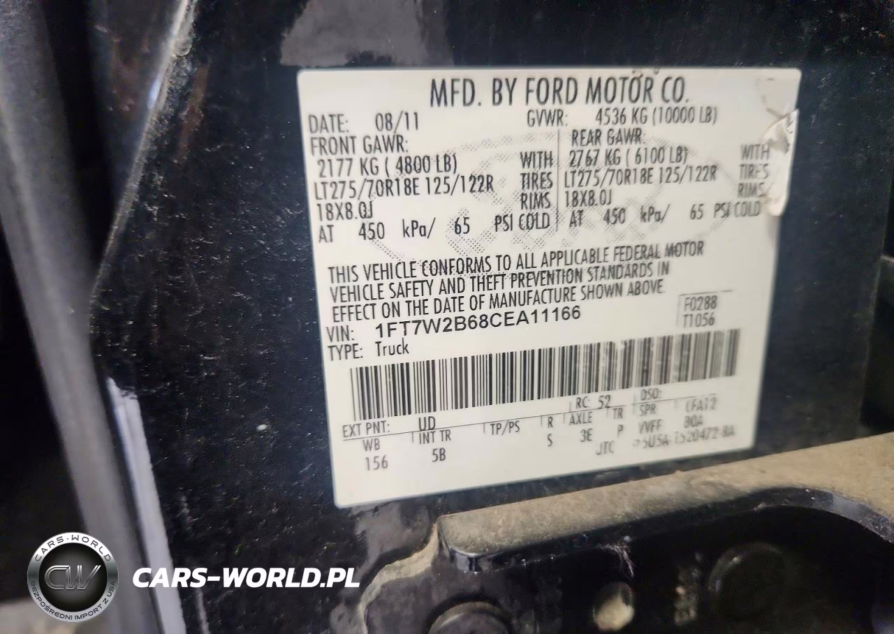 2012 Ford F250 Super Duty VIN:1FT7W2B68CEA11166 - 12