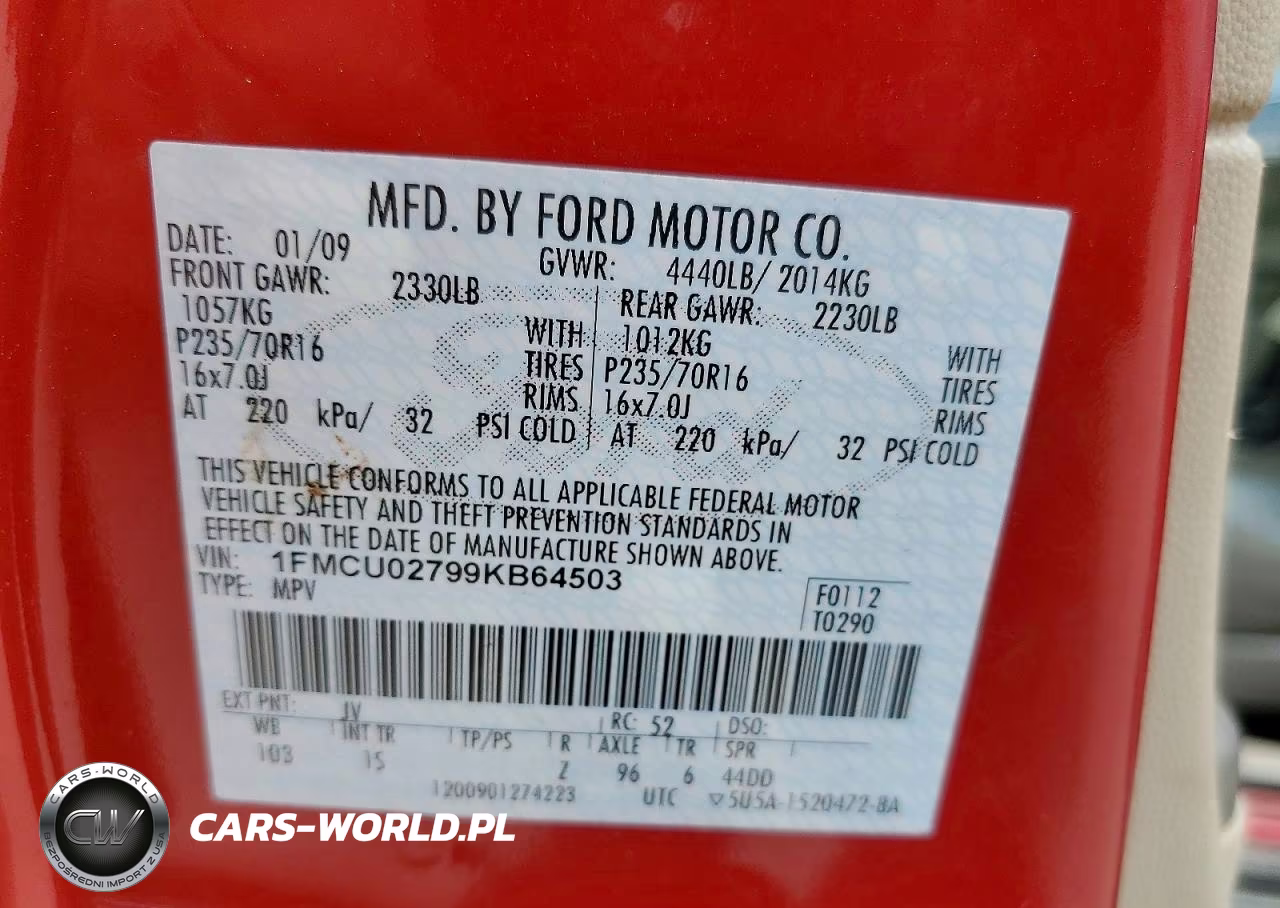 2009 Ford Escape Xls VIN:1FMCU02799KB64503 - 13