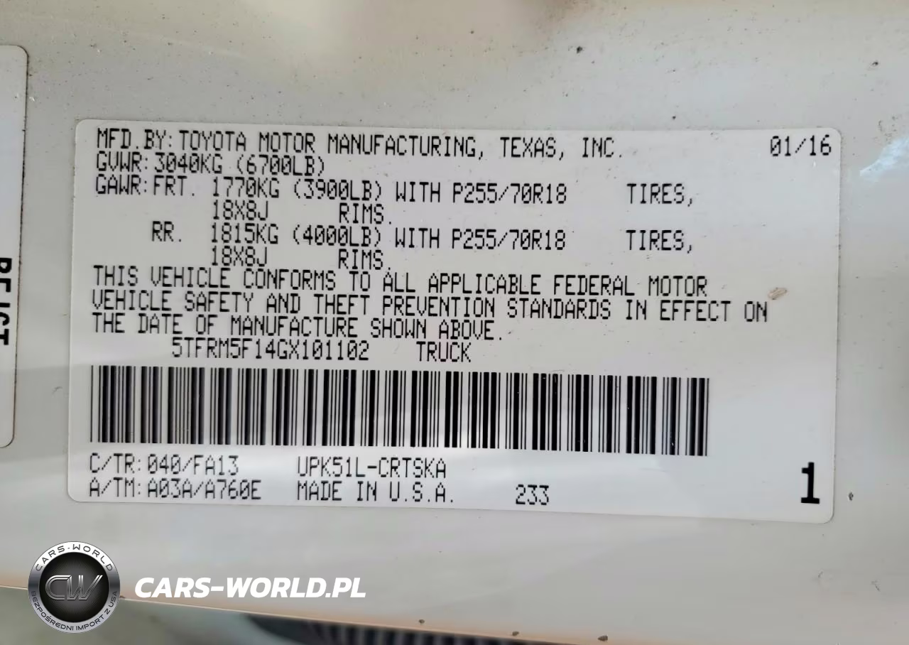 2016 Toyota Tundra Sr VIN:5TFRM5F14GX101102 - 12
