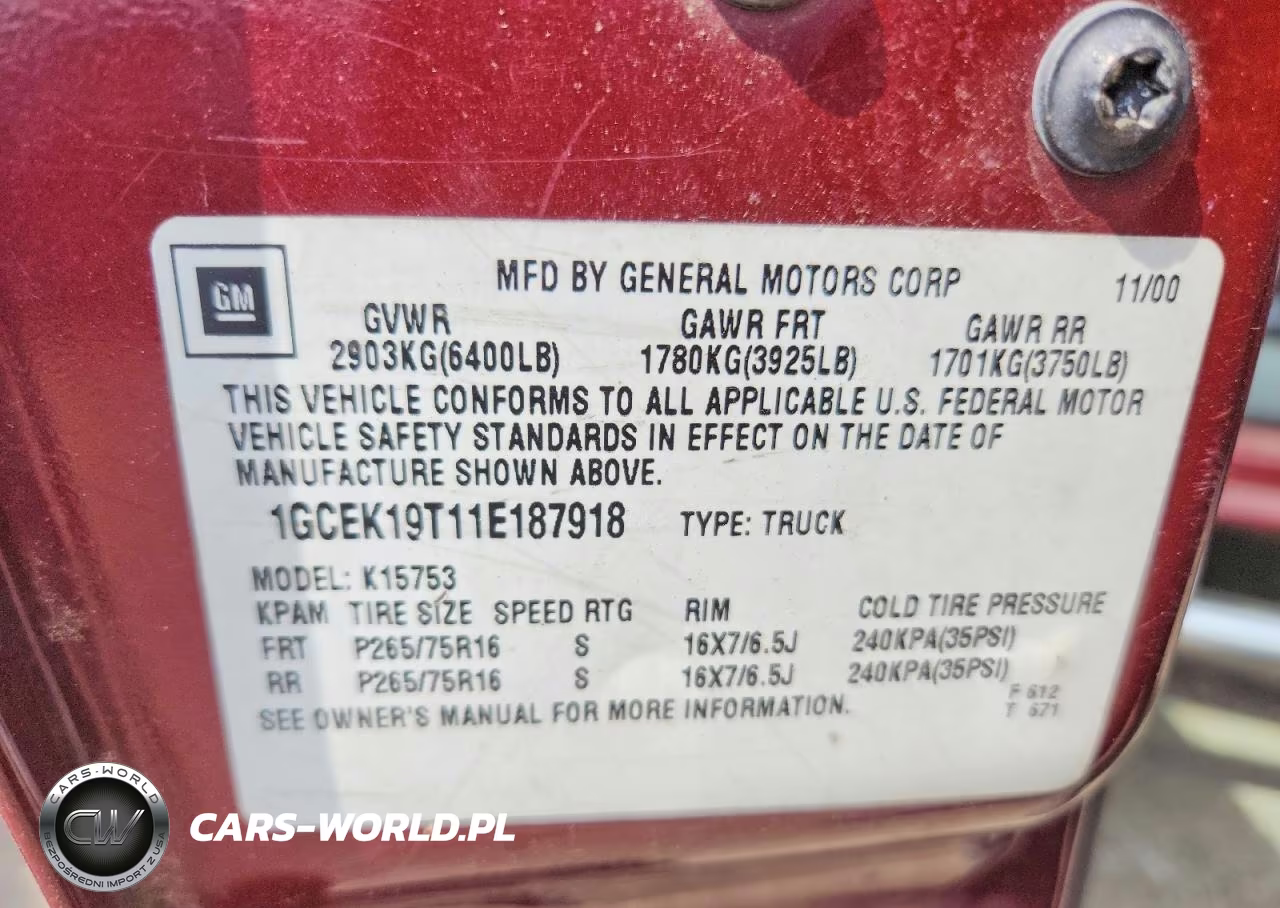 2001 Chevrolet Silverado K1500 VIN:1GCEK19T11E187918 - 12