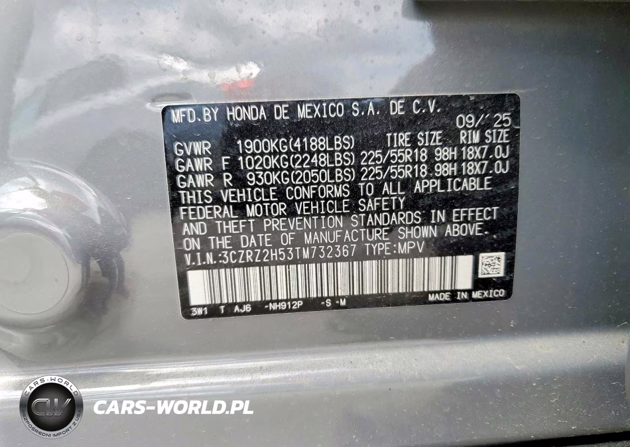 2026 Honda Hr-V Sport VIN:3CZRZ2H53TM732367 - 14