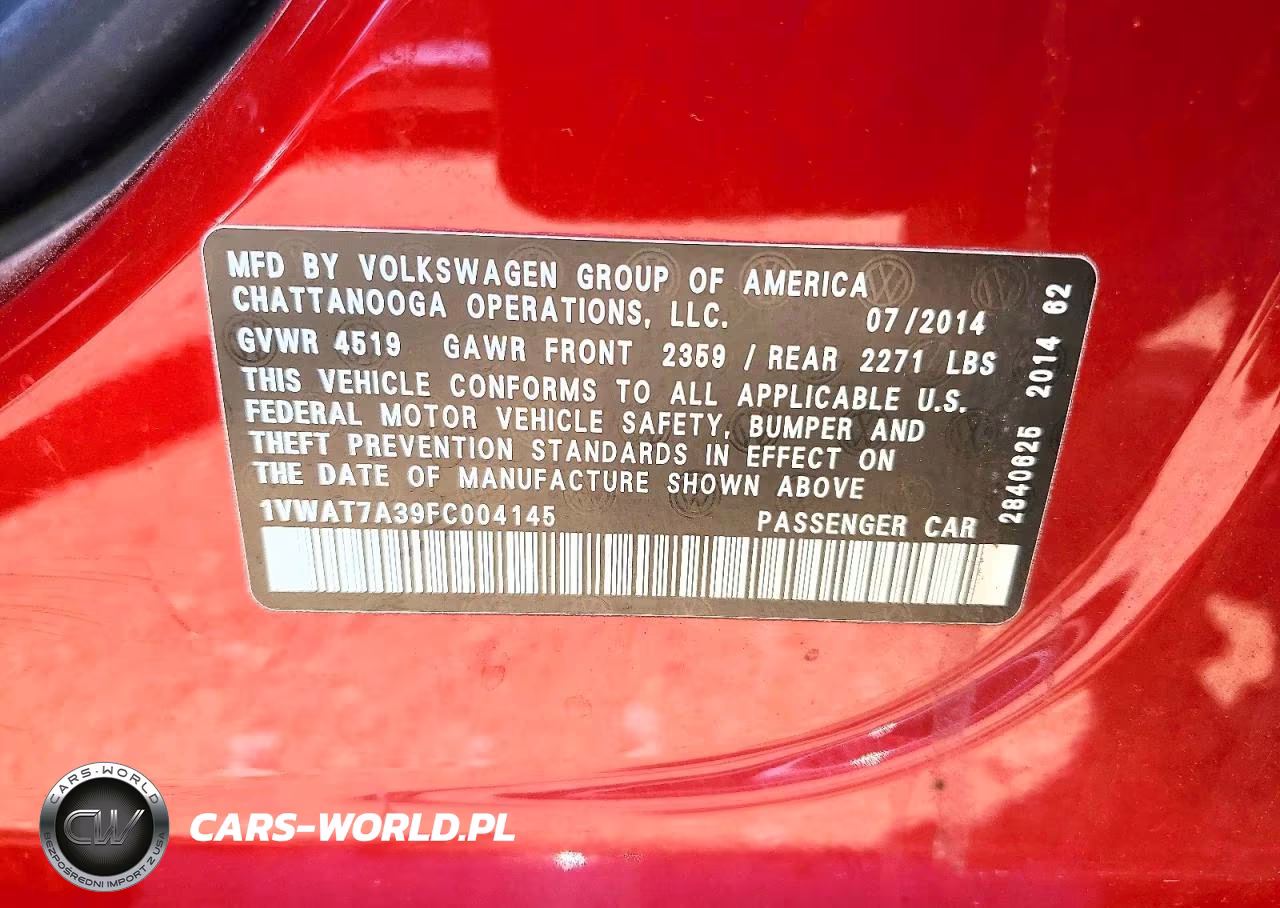 2015 Volkswagen Passat S VIN:1VWAT7A39FC004145 - 12