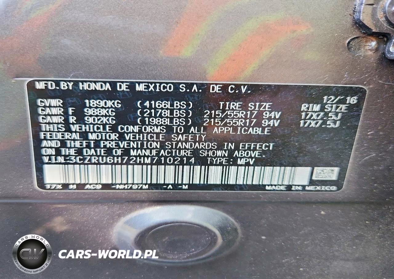2017 Honda Hr-V Exl VIN:3CZRU6H72HM710214 - 13