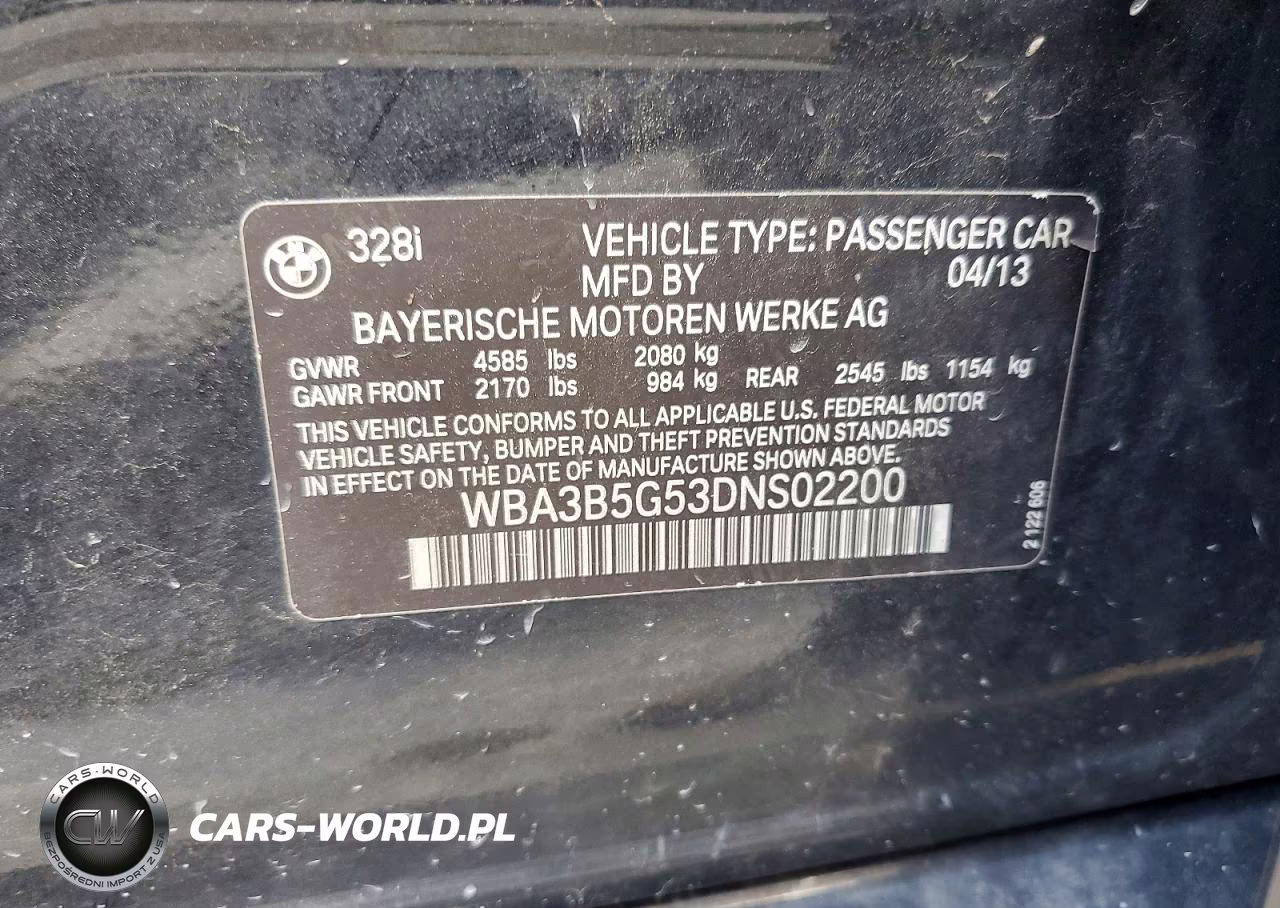 2013 BMW 328 Xi Sulev VIN:WBA3B5G53DNS02200 - 12