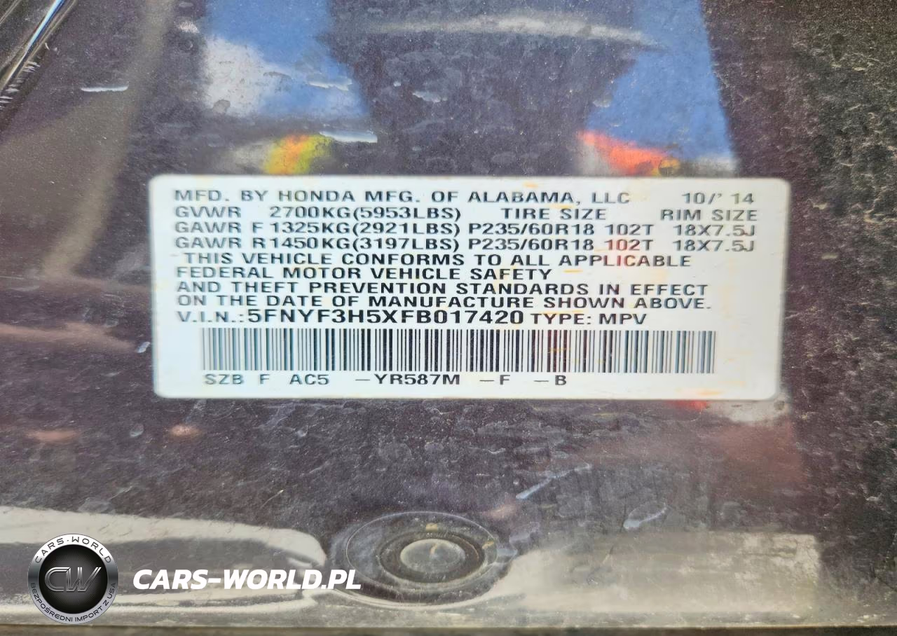 2015 Honda Pilot Exl VIN:5FNYF3H5XFB017420 - 14