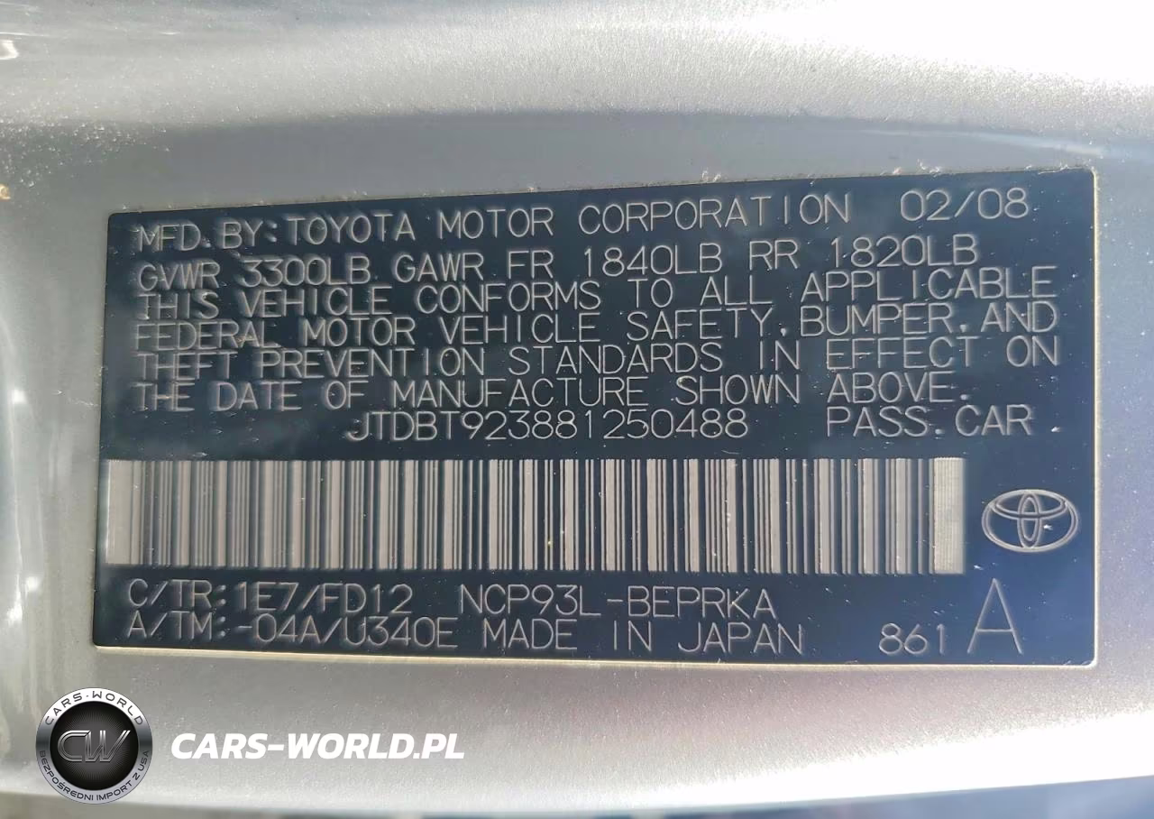 2008 Toyota Yaris Base VIN:JTDBT923881250488 - 12