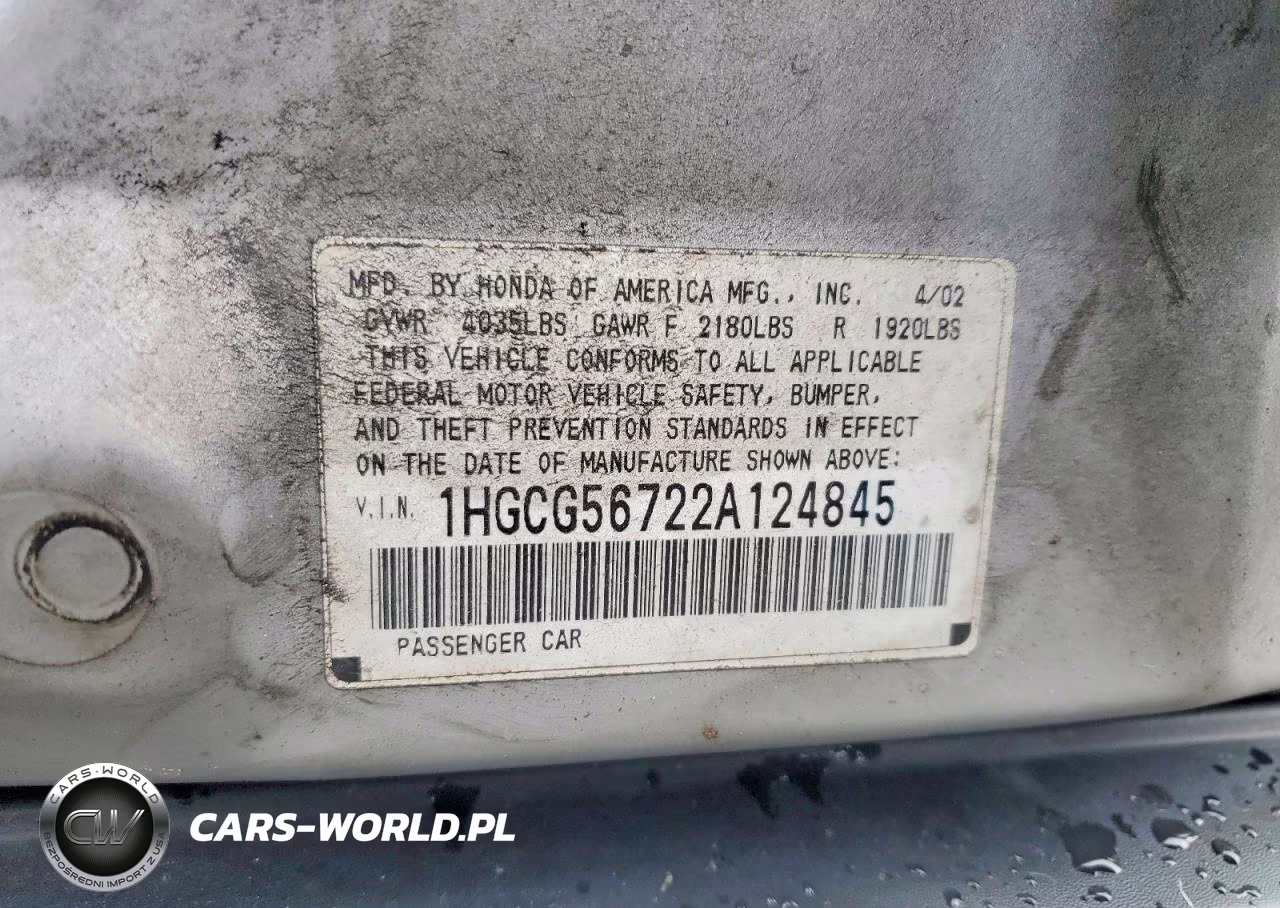 2002 Honda Accord Se VIN:1HGCG56722A124845 - 13
