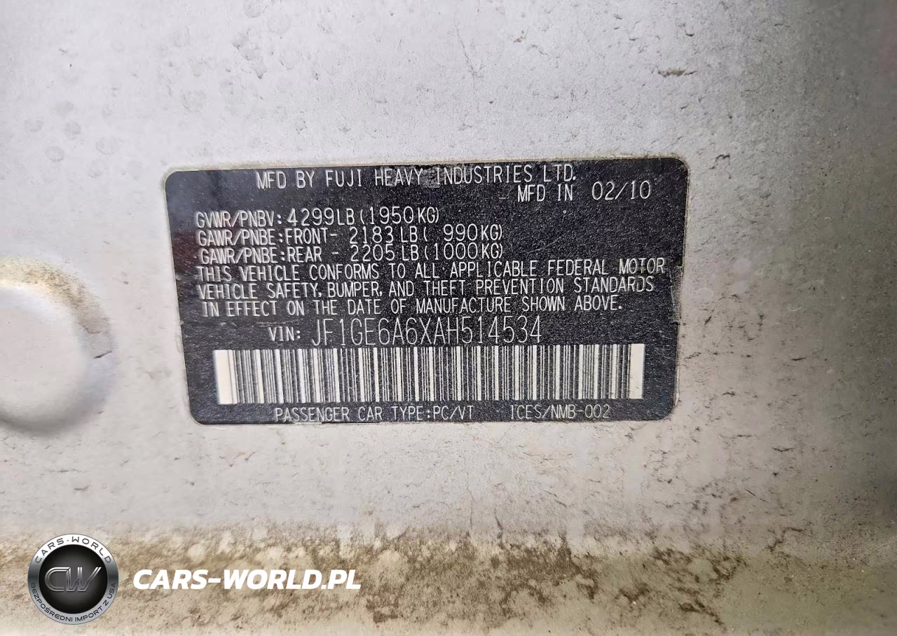 2010 Suba Impreza 4D 4Wd VIN:JF1GE6A6XAH514534 - 12