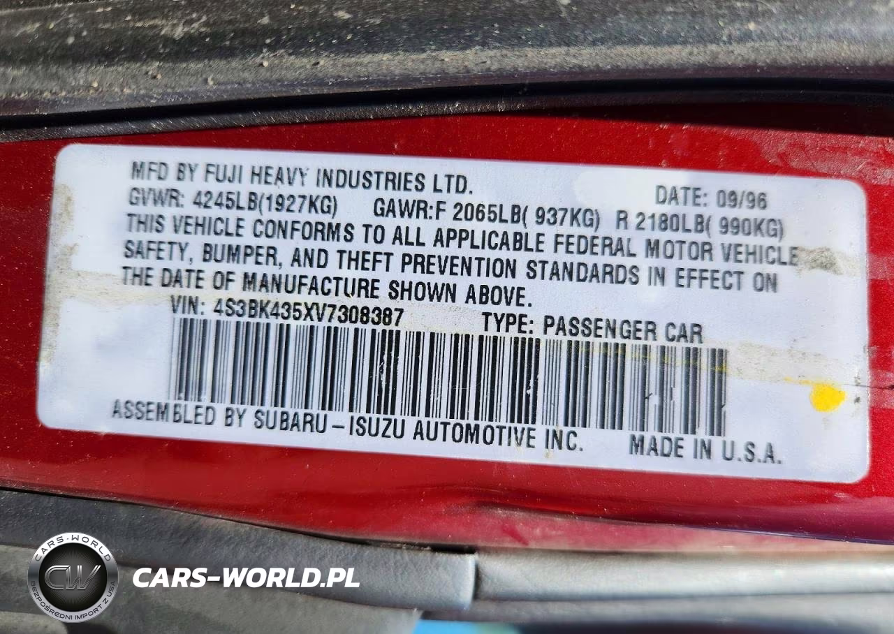 1997 Subaru Legacy L VIN:4S3BK435XV7308387 - 14