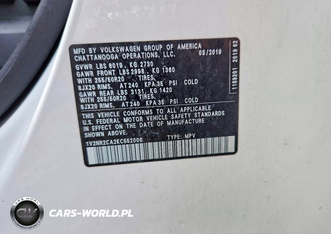 2019 Volkswagen Atlas Sel Premium VIN:1V2NR2CA2KC552000 - 13