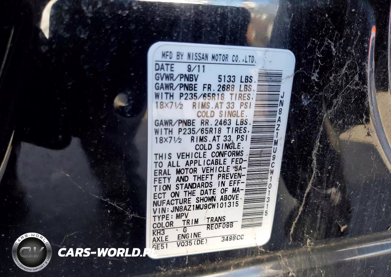2012 Nissan Murano S VIN:JN8AZ1MU9CW101315 - 13