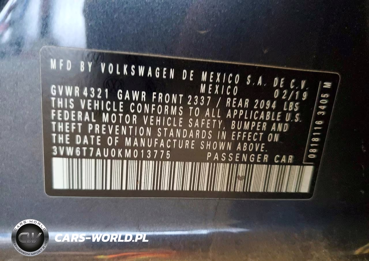 2019 Volkswagen Gti S VIN:3VW6T7AU0KM013775 - 12