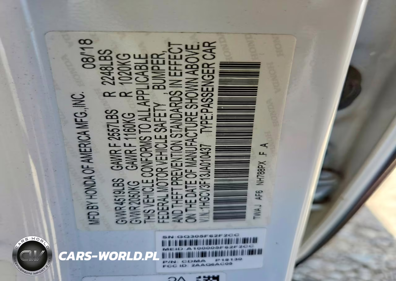 2018 Honda Accord Hybrid VIN:1HGCV3F13JA010437 - 12