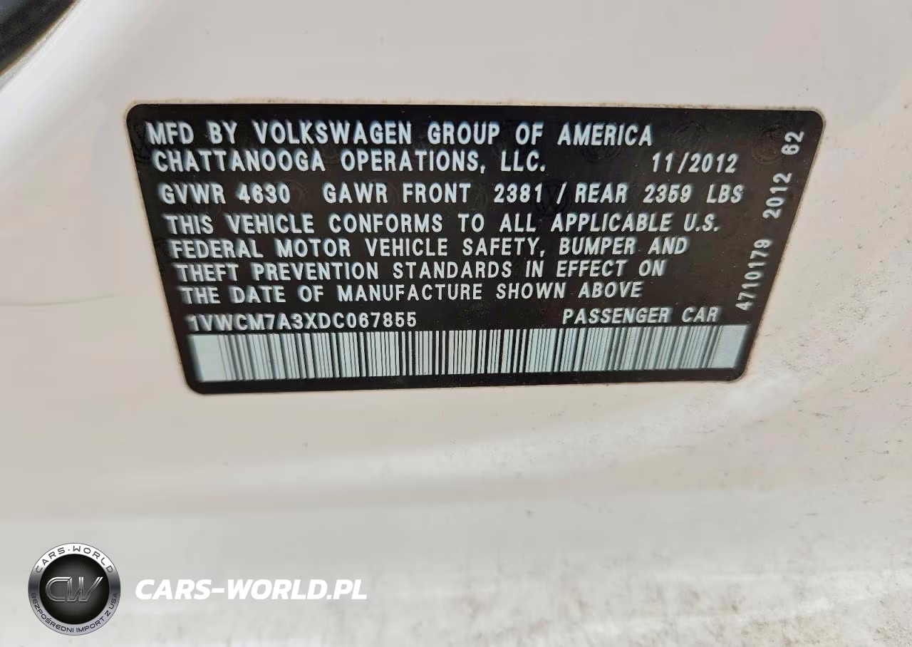 2013 Volkswagen Passat Sel VIN:1VWCM7A3XDC067855 - 12