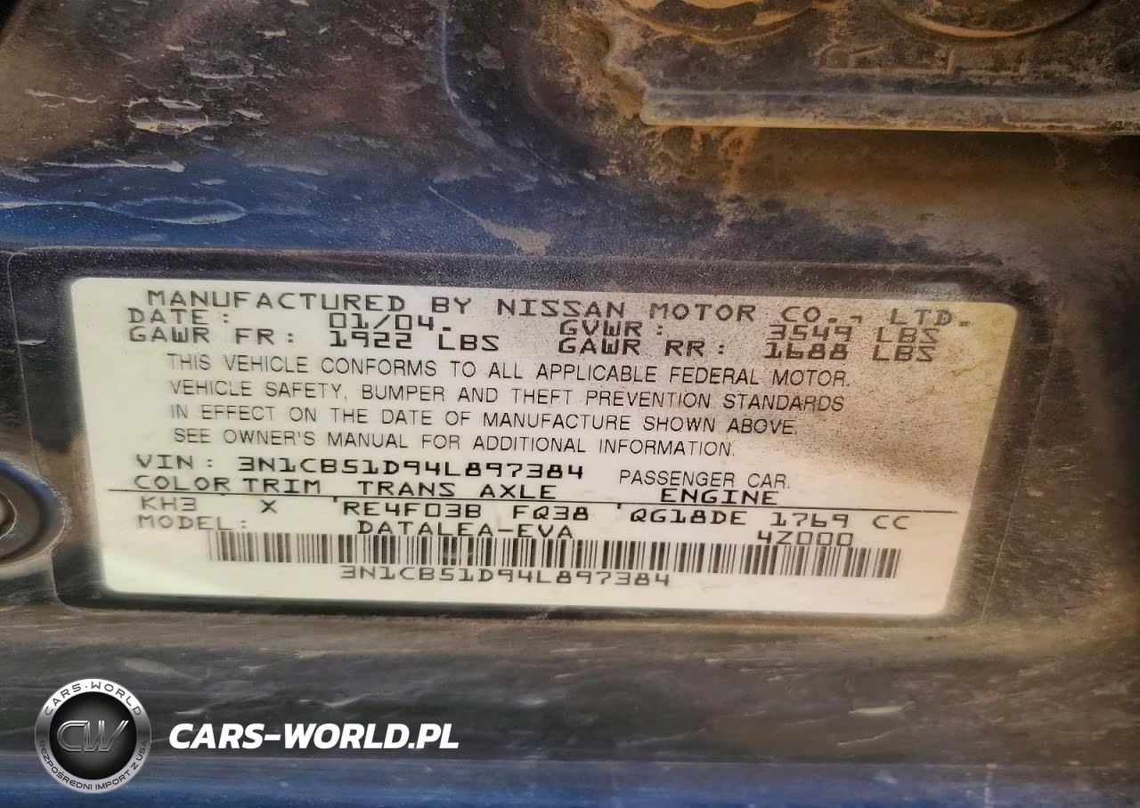 2004 Nissan Sentra 1.8 VIN:3N1CB51D94L897384 - 12