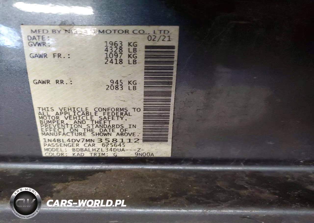 2021 Nissan Altima Sv VIN:1N4BL4DV7MN358112 - 13
