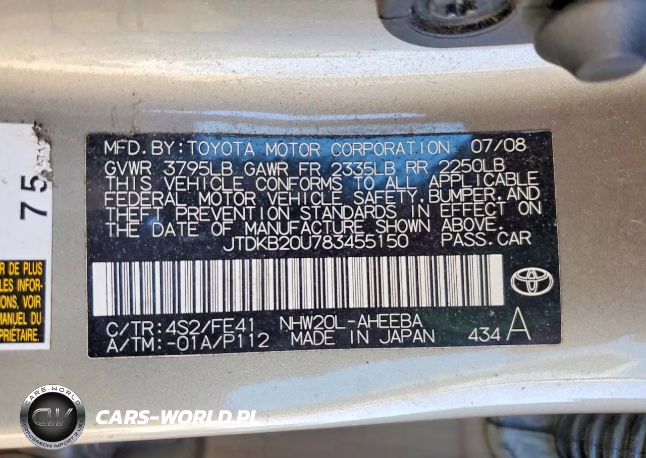2008 Toyota Prius Base VIN:JTDKB20U783455150 - 12