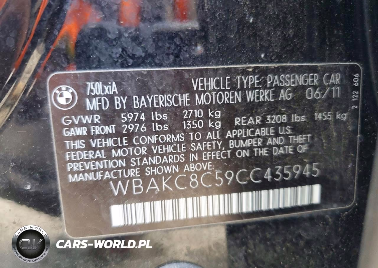 2012 BMW 750 Lxi VIN:WBAKC8C59CC435945 - 12
