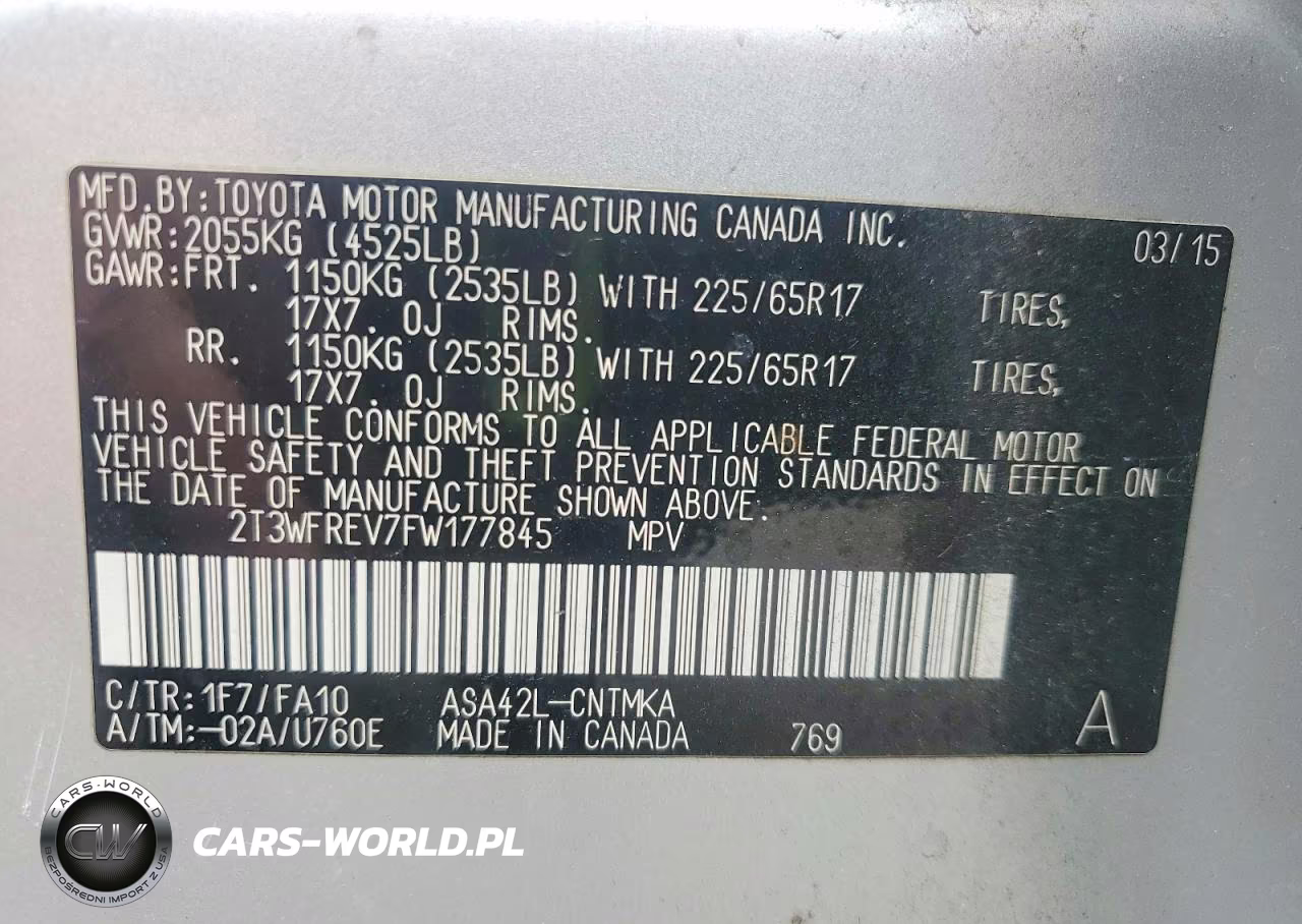 2015 Toyota Rav4 Xle VIN:2T3WFREV7FW177845 - 12