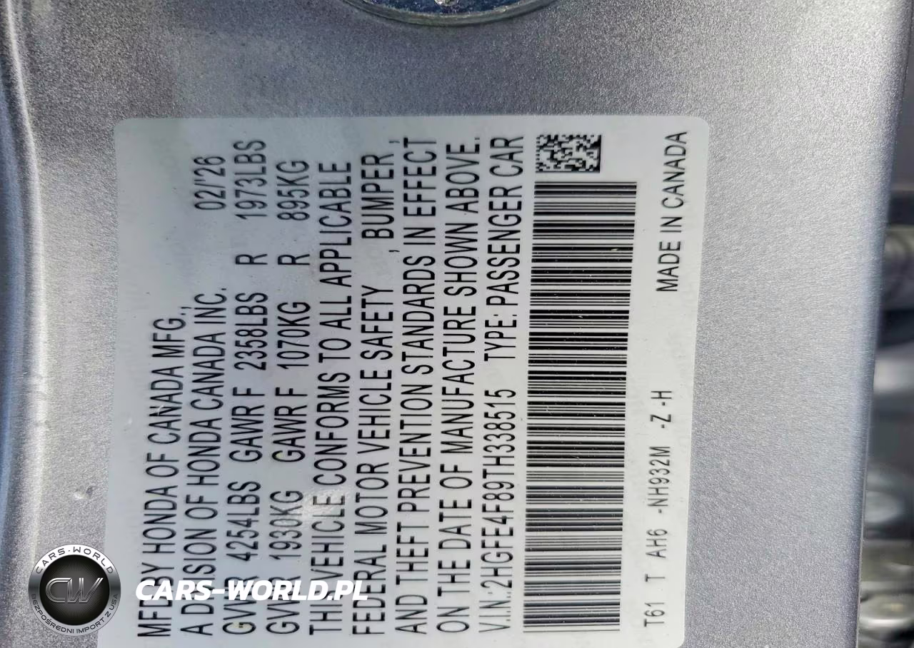 2026 Honda Civic Sport VIN:2HGFE4F89TH338515 - 12