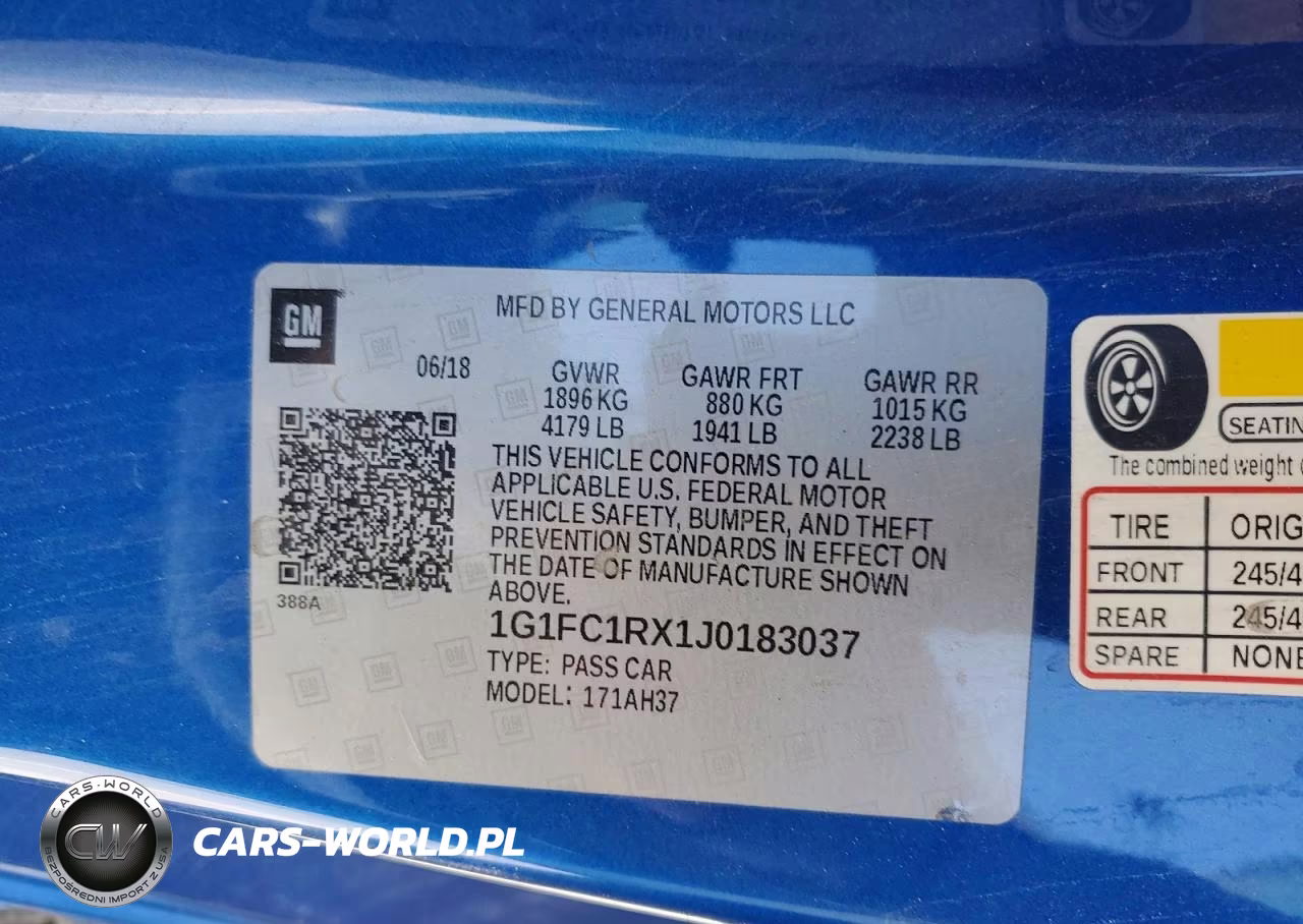 2018 Chevrolet Camaro Lt VIN:1G1FC1RX1J0183037 - 12