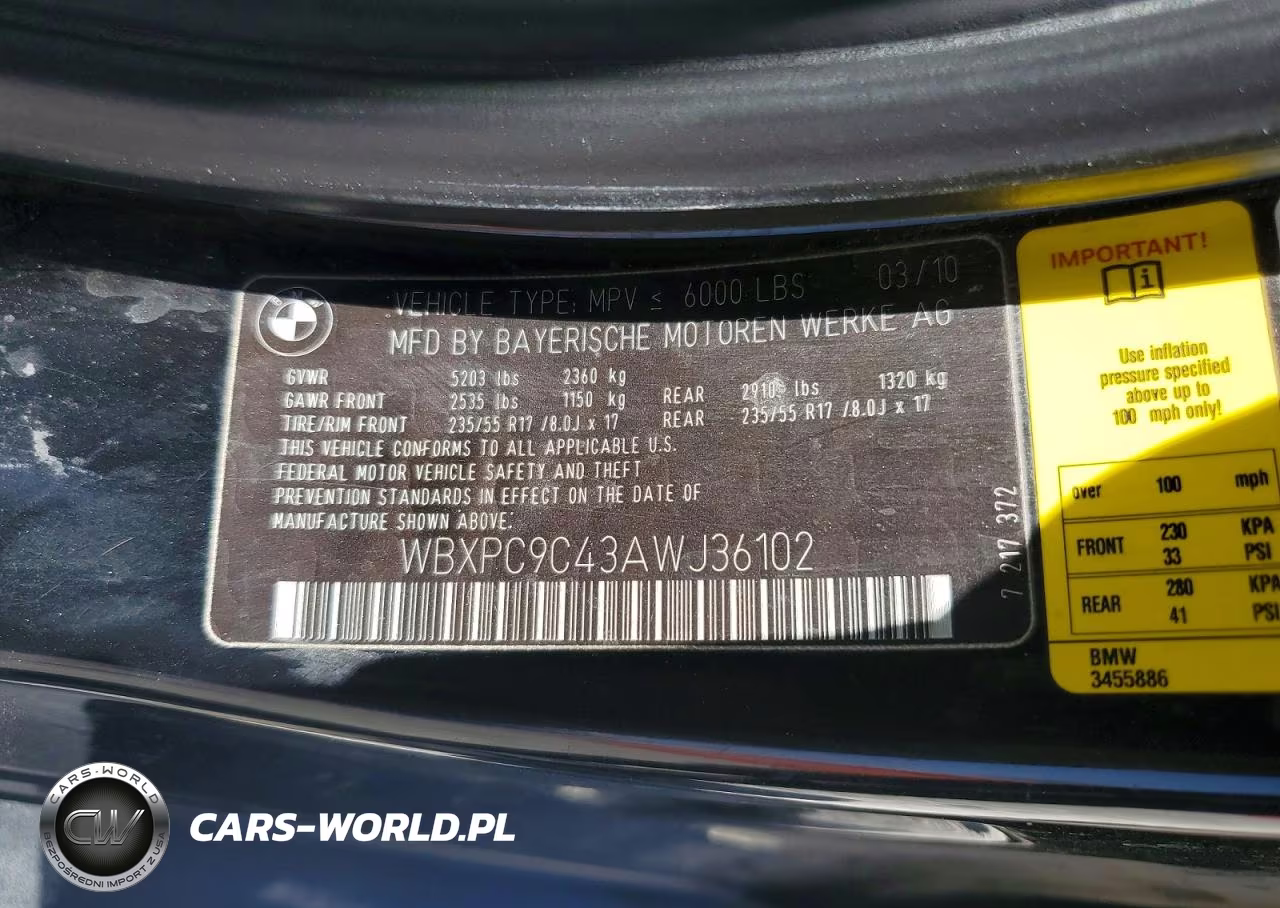 2010 BMW X3 xDrive30I VIN:WBXPC9C43AWJ36102 - 12
