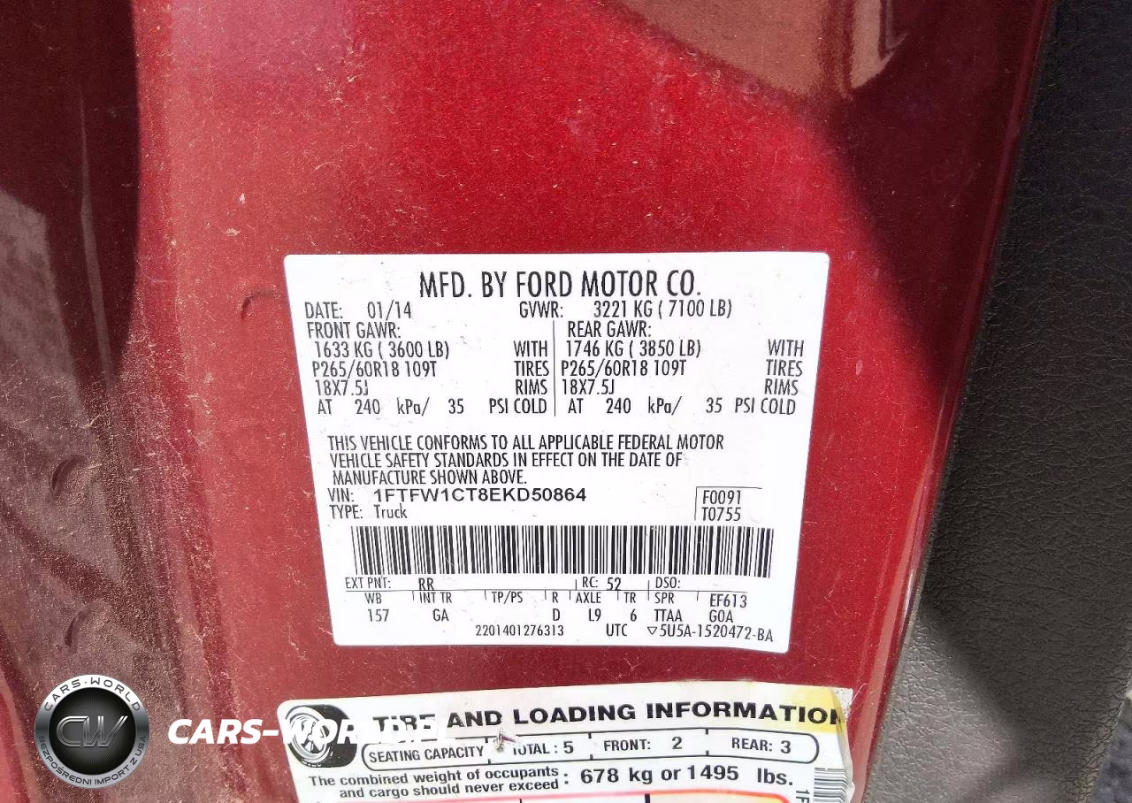 2014 Ford F150 Supercrew VIN:1FTFW1CT8EKD50864 - 13