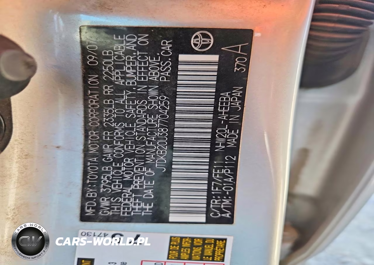 2008 Toyota Prius Base VIN:JTDKB20U387704259 - 12