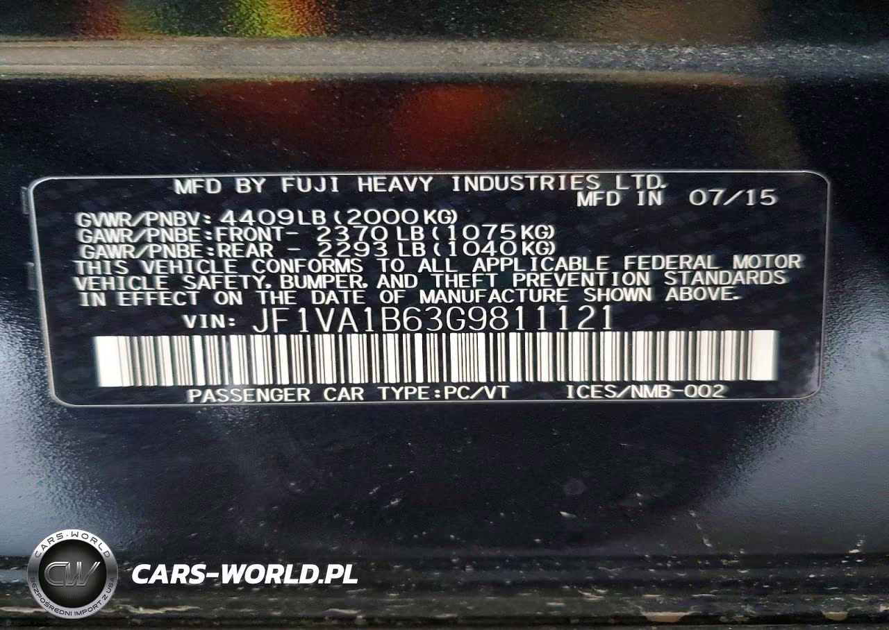 2016 Subaru Wrx VIN:JF1VA1B63G9811121 - 12