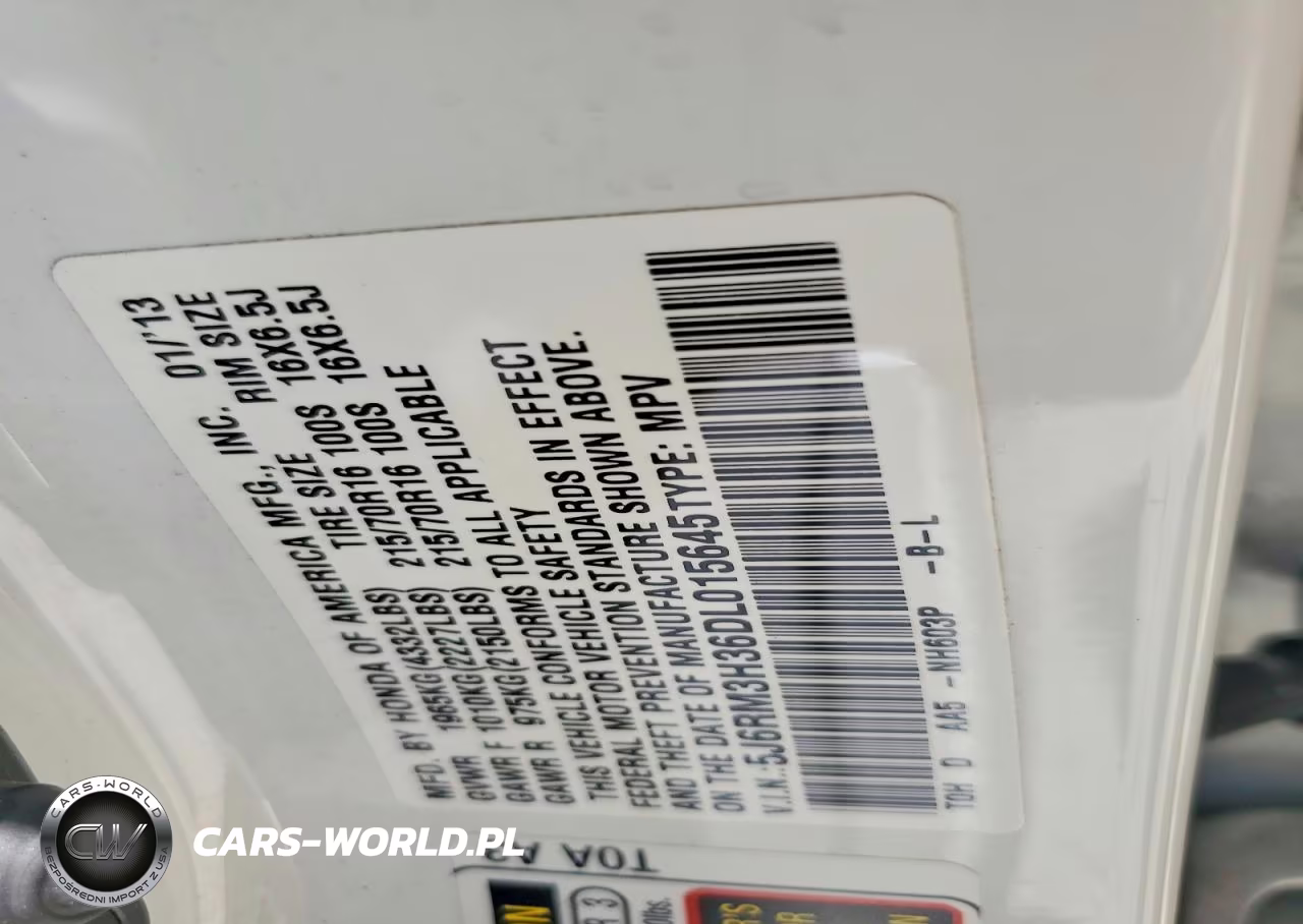 2013 Honda Cr-V Lx VIN:5J6RM3H36DL015645 - 12
