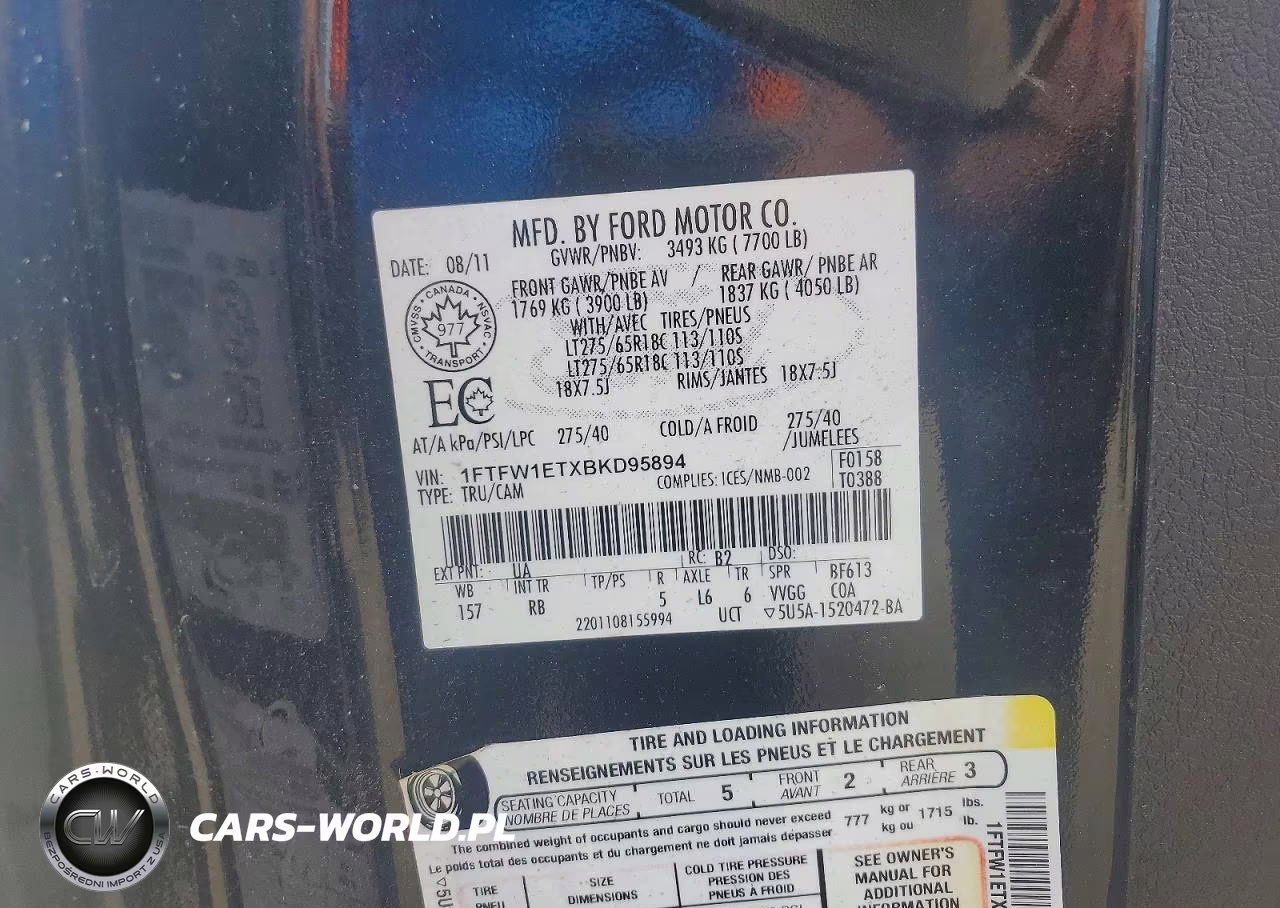 2011 Ford F150 Supercrew VIN:1FTFW1ETXBKD95894 - 12