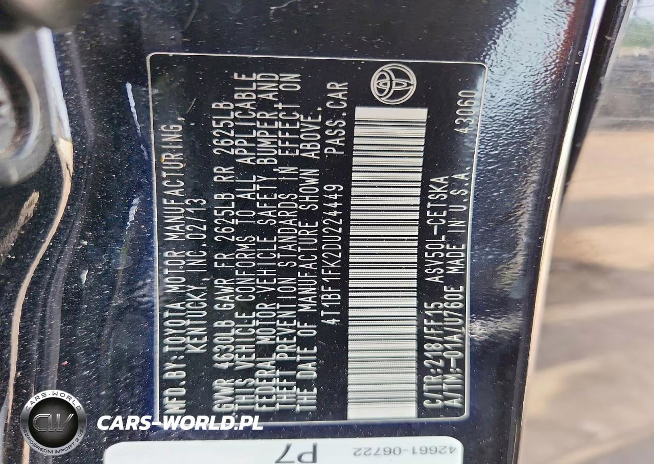 2013 Toyota Camry Se VIN:4T1BF1FK2DU224449 - 12