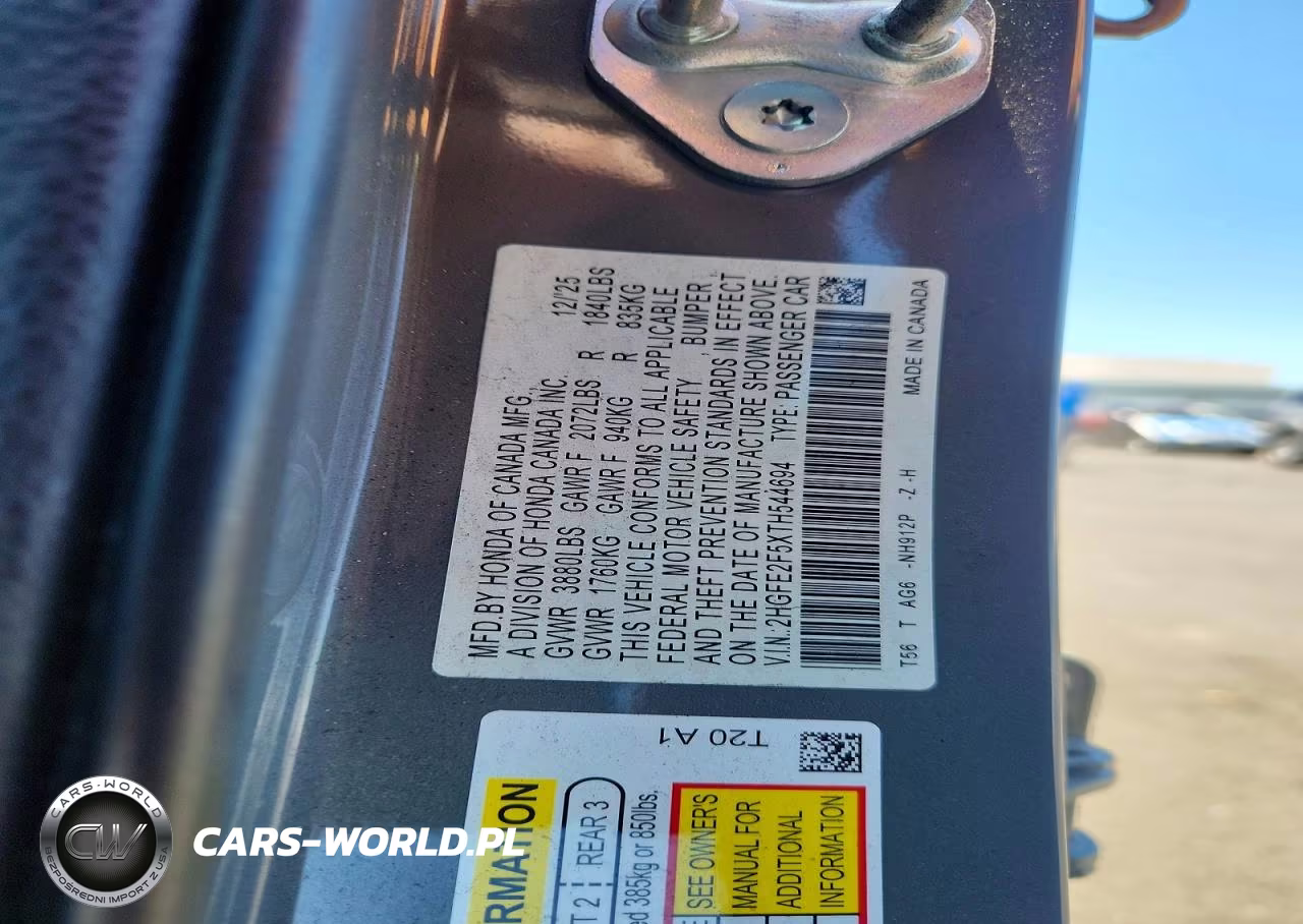 2026 Honda Civic Sport VIN:2HGFE2F5XTH544694 - 12