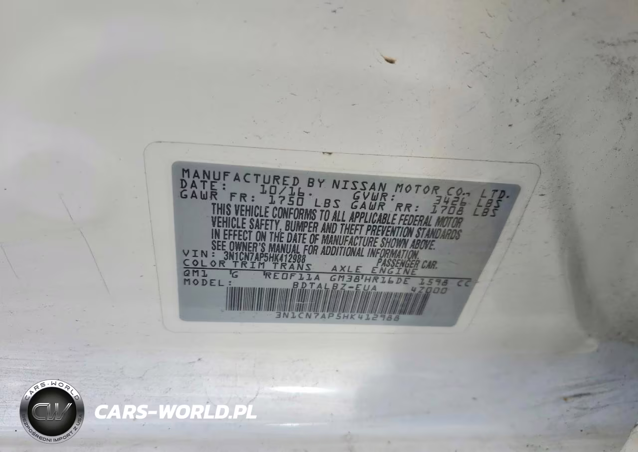 2017 Nissan Versa 1.6 Sv VIN:3N1CN7AP5HK412988 - 12