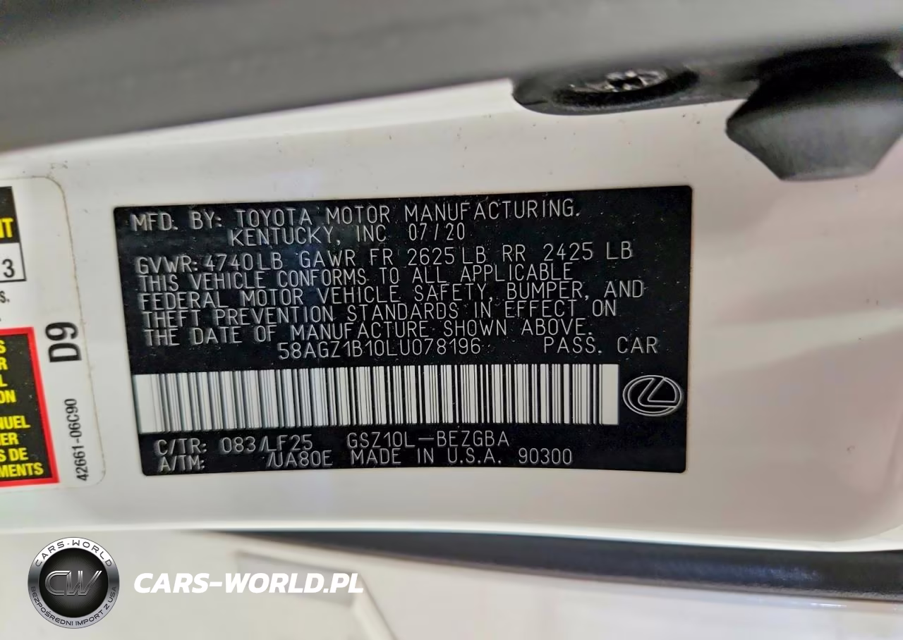 2020 Lexus Es 350 F Sport VIN:58AGZ1B10LU078196 - 12